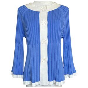 Covington Ribbed Button Sweater Blue White Contrast Trim M